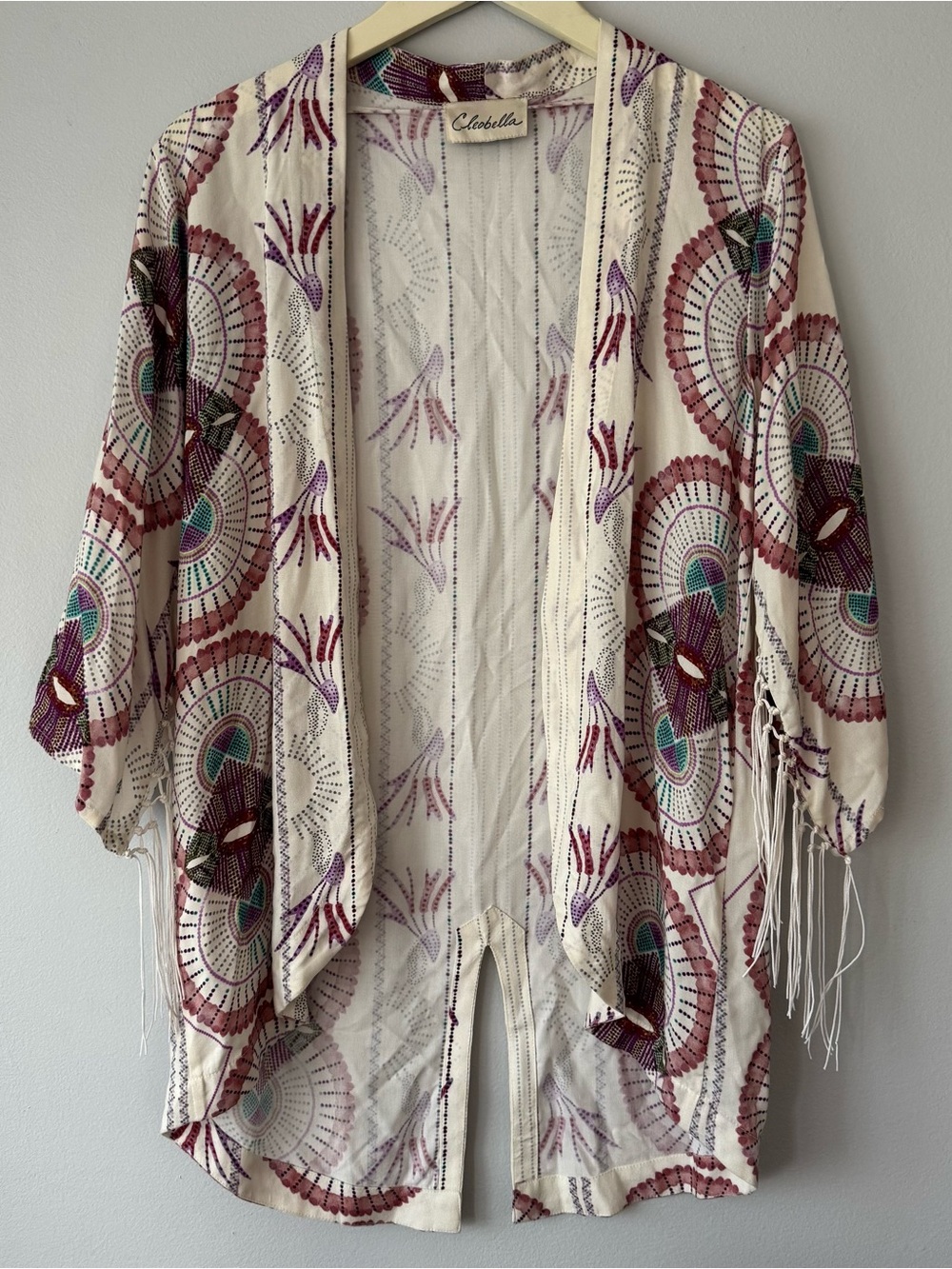 Cleobella Fringe Kimono with Purple & Teal Medallion Print